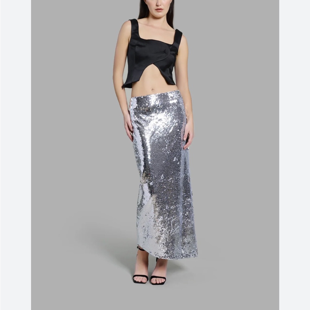 ZAFFORI silver sequin shiny diagonal maxi skirt XS
